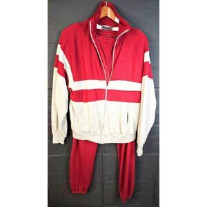 Omni II LTD Burgundy Gray Mens Workout Tracksuit Size L Vtg 1980s Two-Piece Set